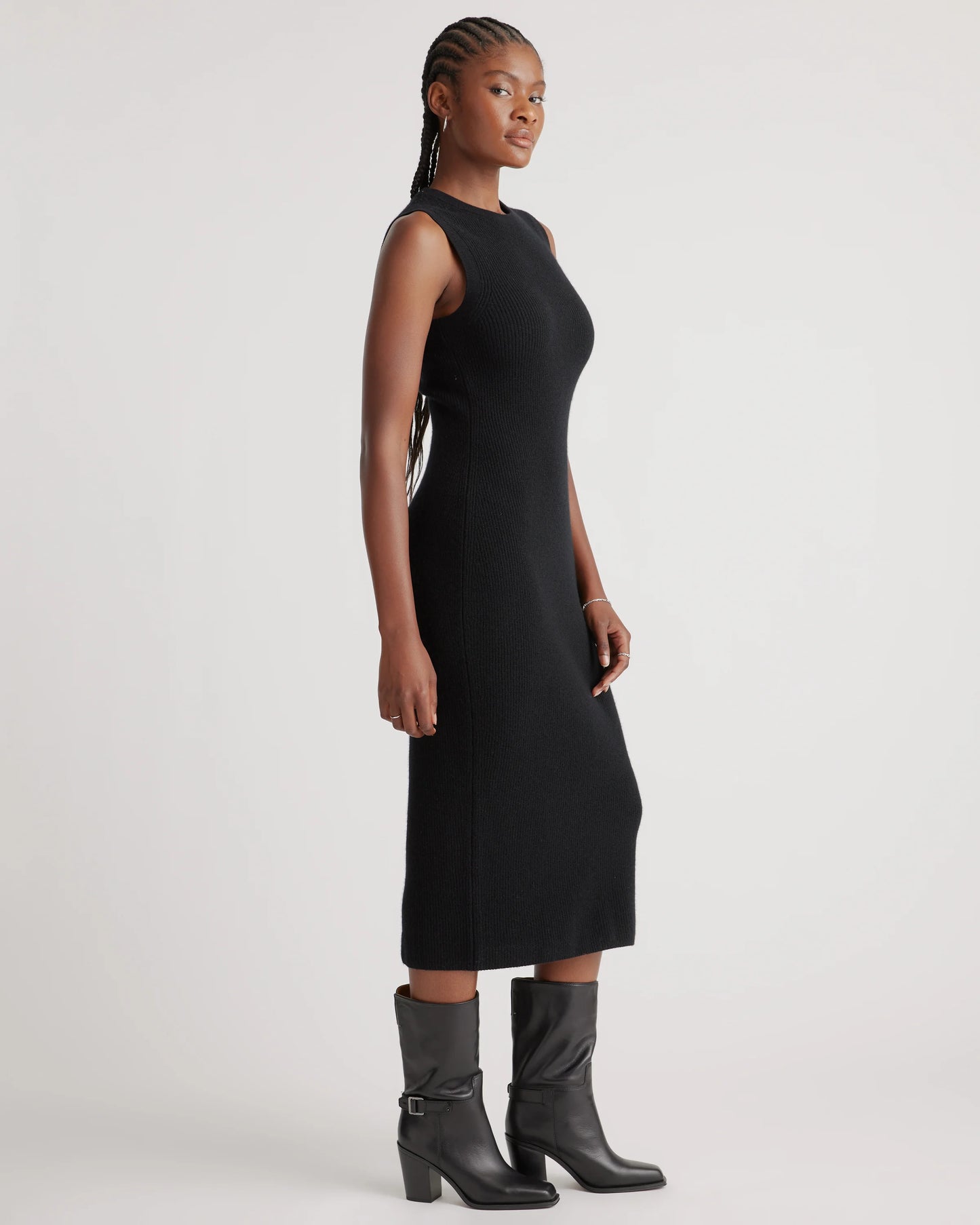 Mongolian Cashmere Sleeveless Midi Sweater Dress - XS / Black