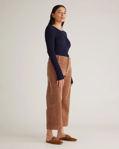 Organic Stretch Corduroy Cropped Wide Leg Pants - 0 / Black