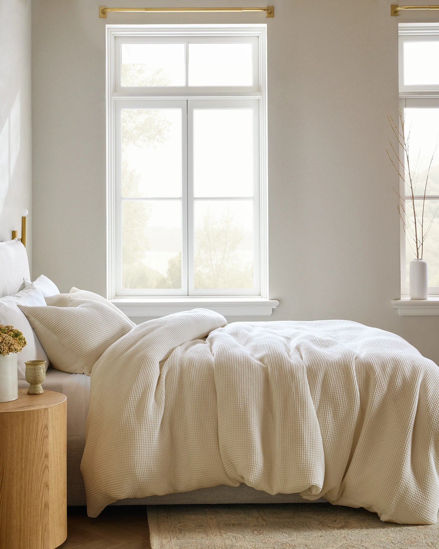 Organic Waffle Duvet Cover Set - Twin / White