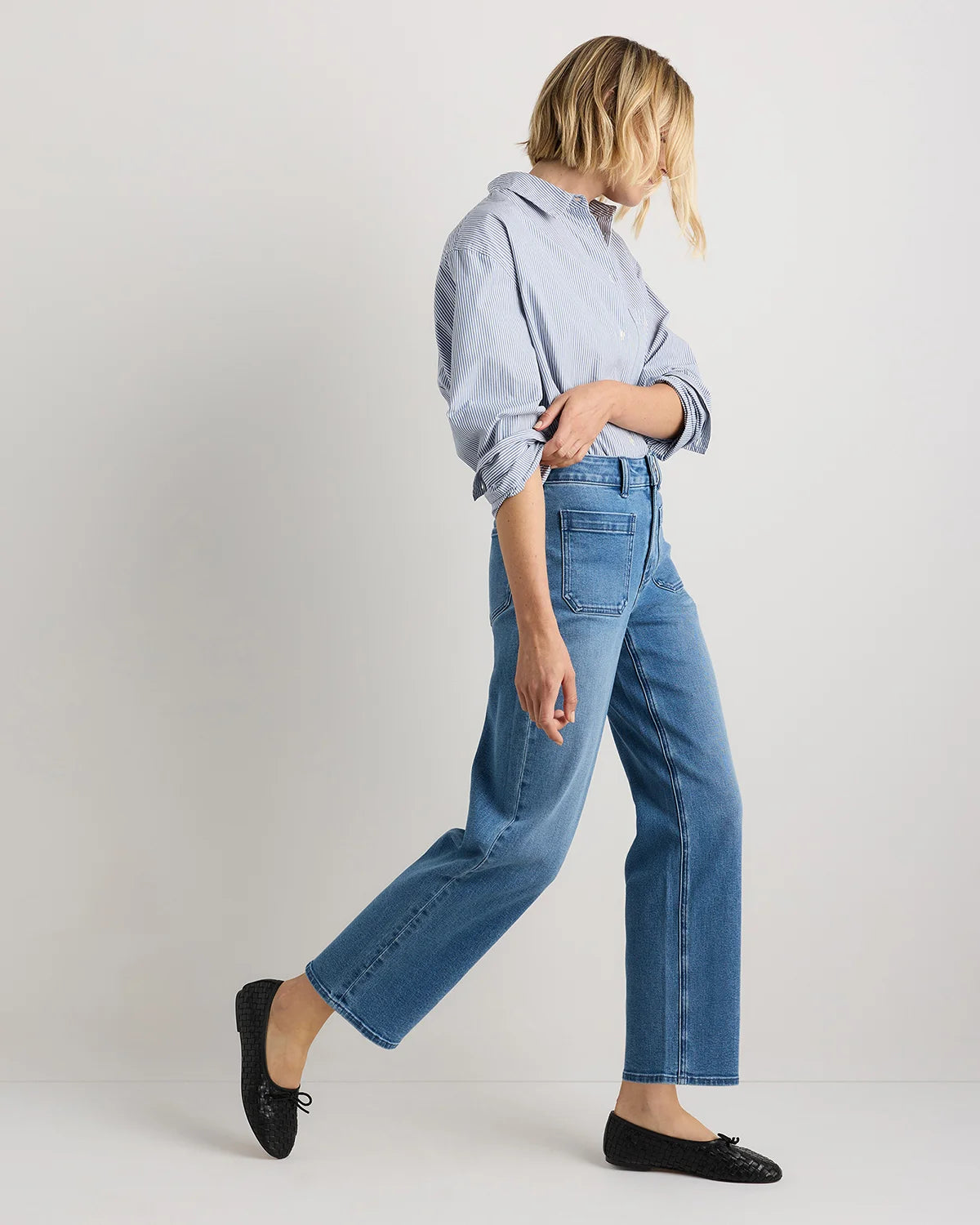 Bella Stretch Patch Pocket Wide Leg Jeans - 24 / Deep Sea Blue