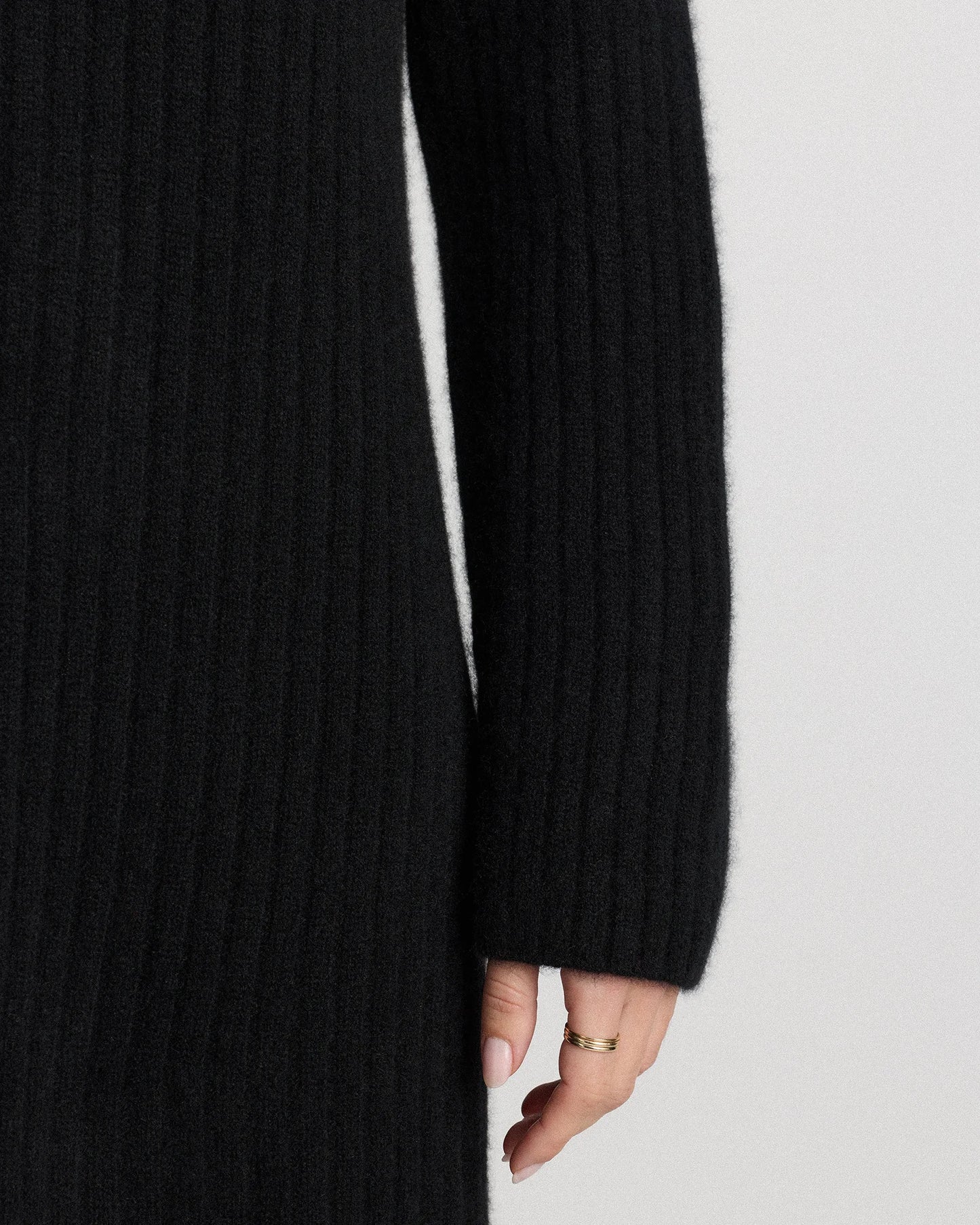 Mongolian Cashmere Ribbed Turtleneck Mini Dress - XS / Black