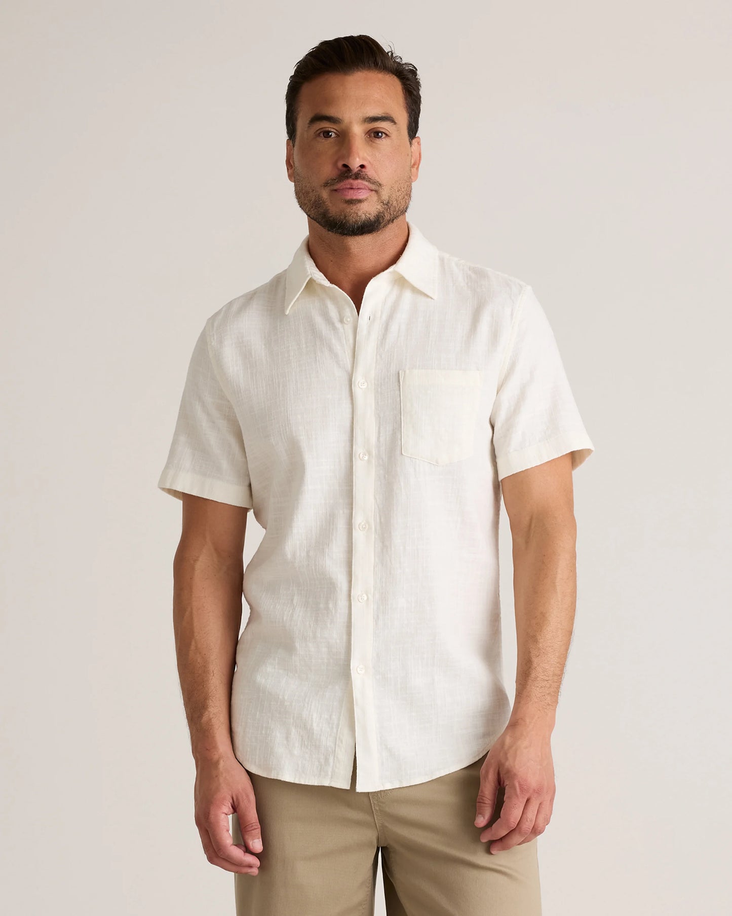 Organic Cotton Stretch Selvage Short Sleeve Shirt - S / Olive