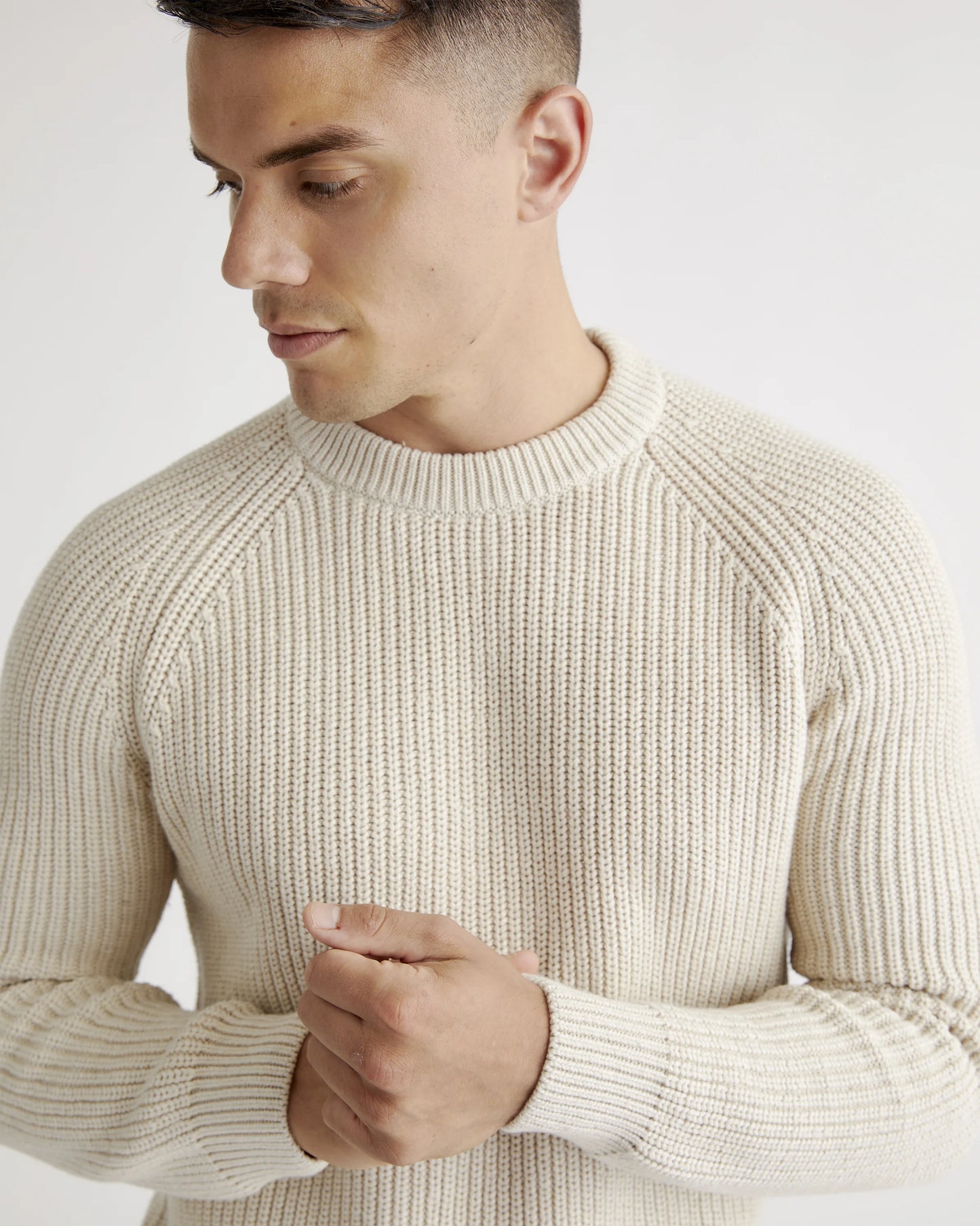 100% Organic Cotton Fisherman Crew Sweater - S / Speckled Beige