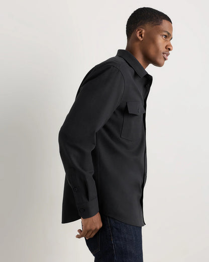Brushed Cotton Wool Utility Overshirt - S / True Black