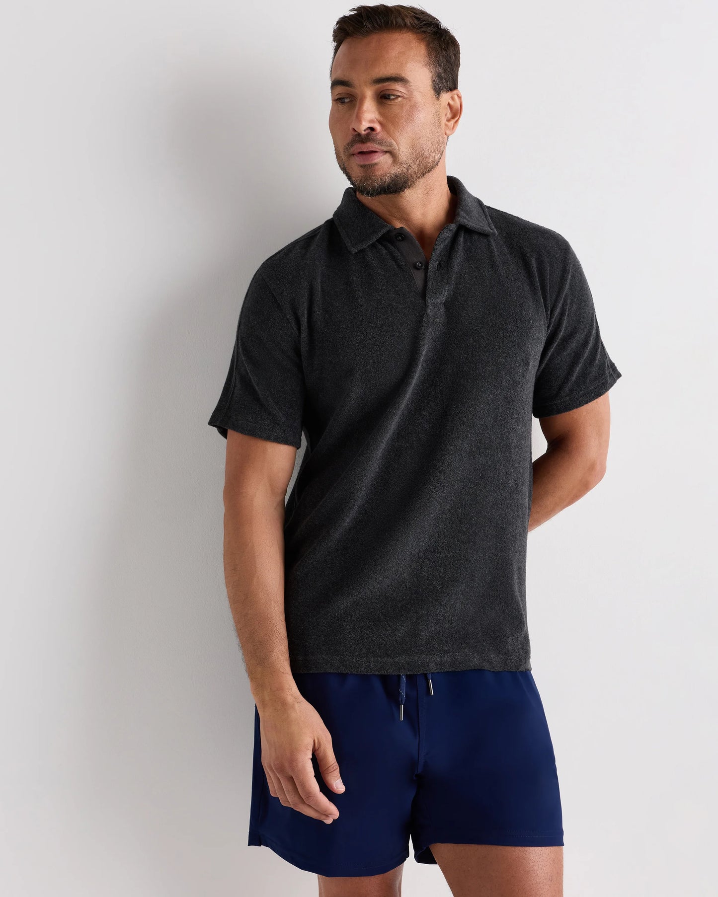 100% Organic Cotton Terry Towel Polo - S / Charcoal