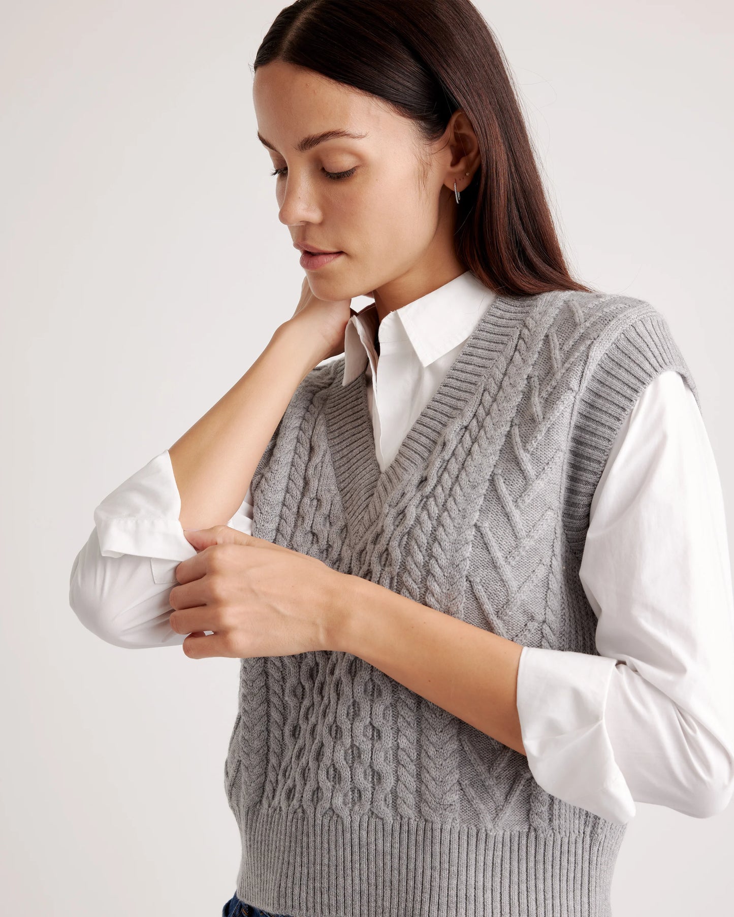 Australian Merino Wool Cable Sweater Vest - XS / Heather Grey