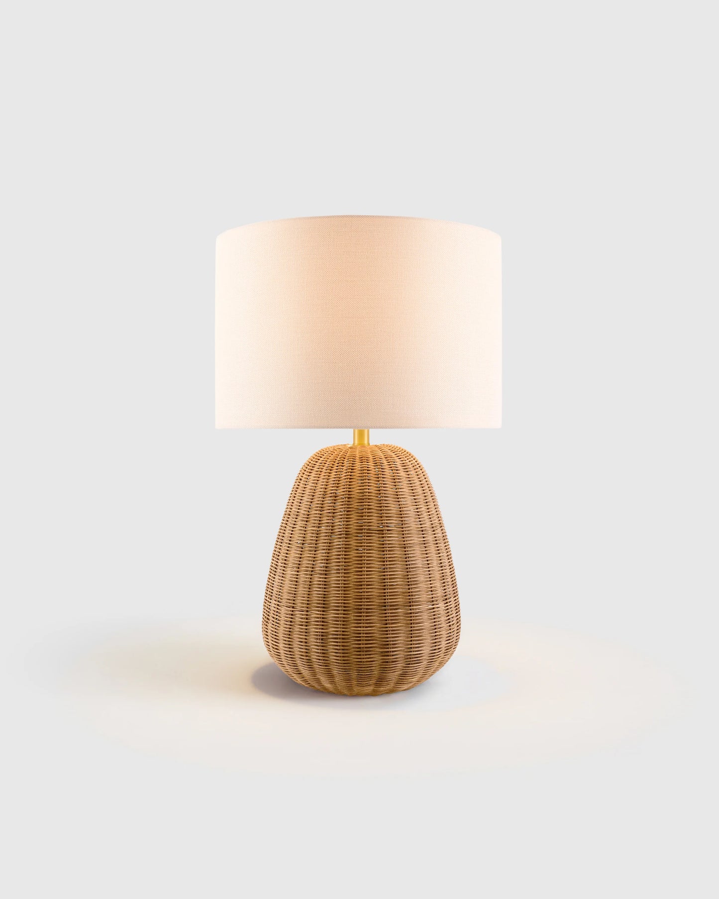 Natural Rattan Table Lamp with Linen Shade - One Size / Light Brown