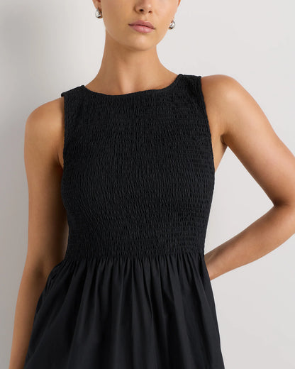 100% Organic Cotton Poplin Boat Neck Maxi Dress - XS / Black