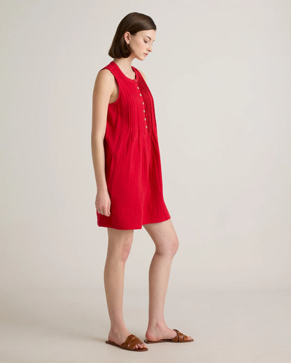 100% Organic Cotton Gauze Sleeveless Swing Dress - XS / Amaranth Pink