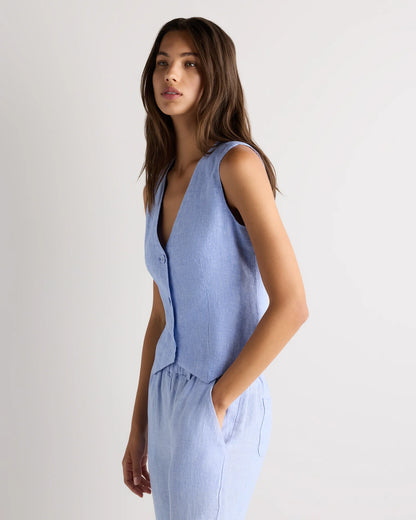 100% European Linen Vest - XS / Blue Pinstripe