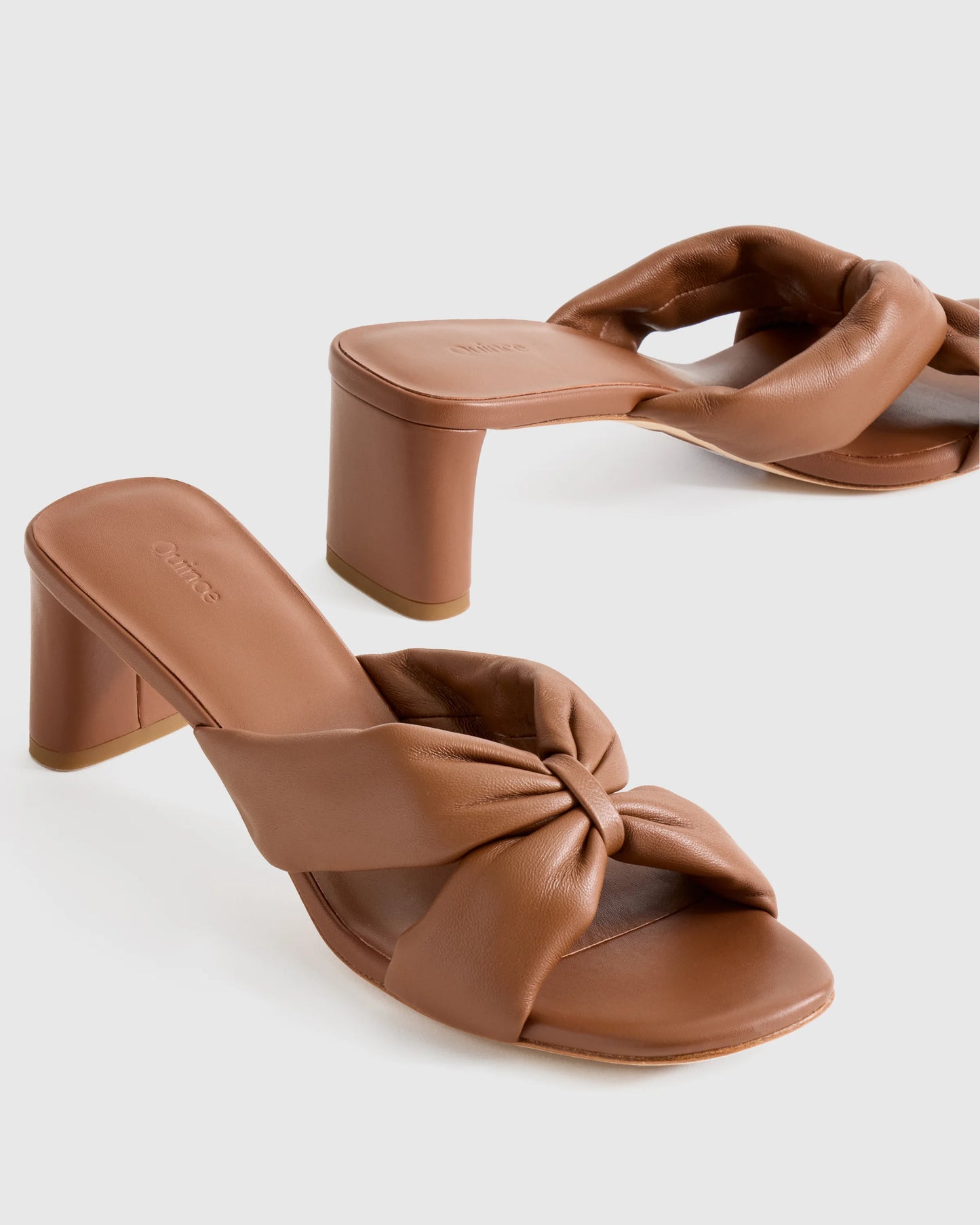 Italian Leather Twist Mid Heel Mule - 5 / Almond