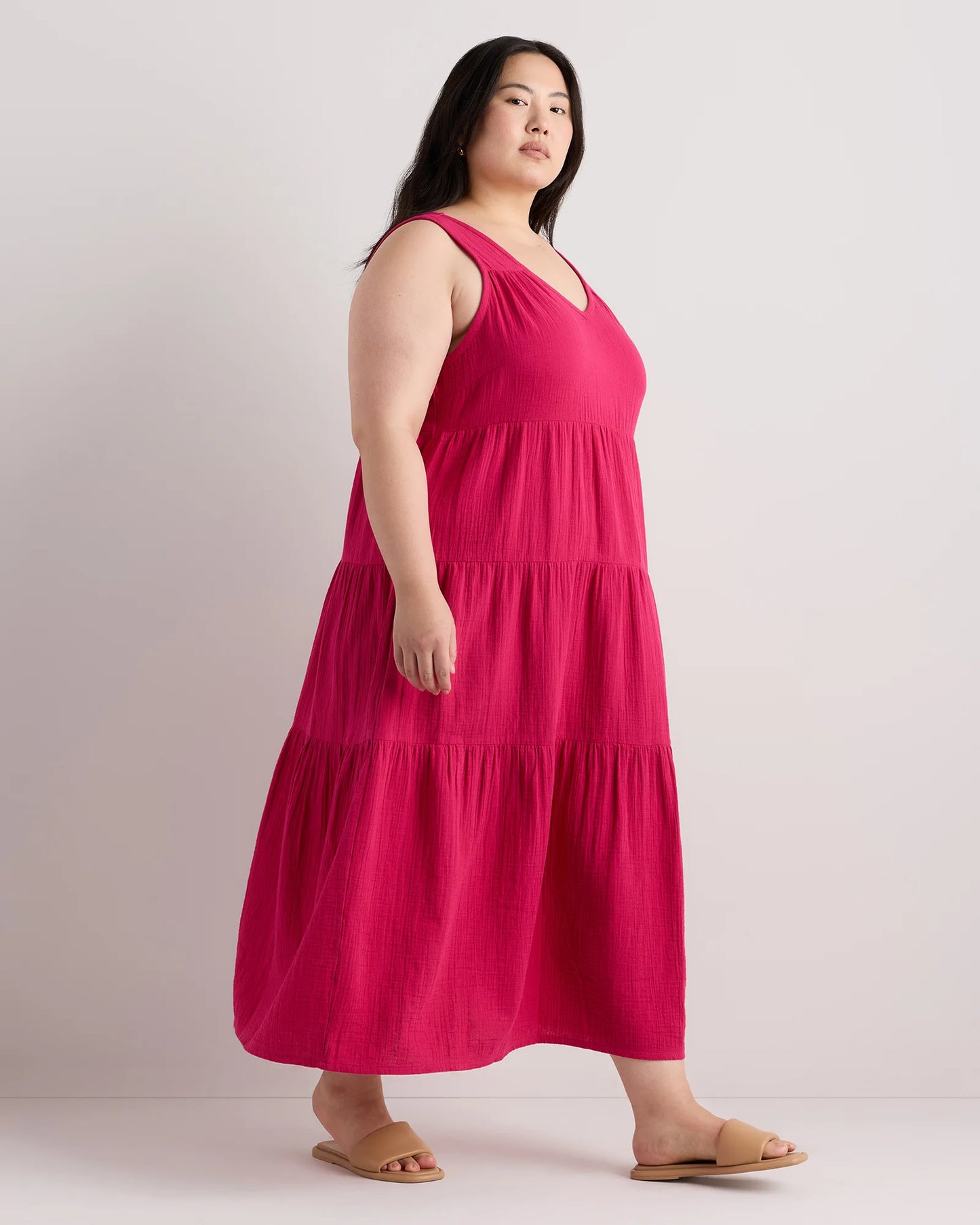 100% Organic Cotton Gauze Tiered Maxi Dress - 1X / Orchid Blue