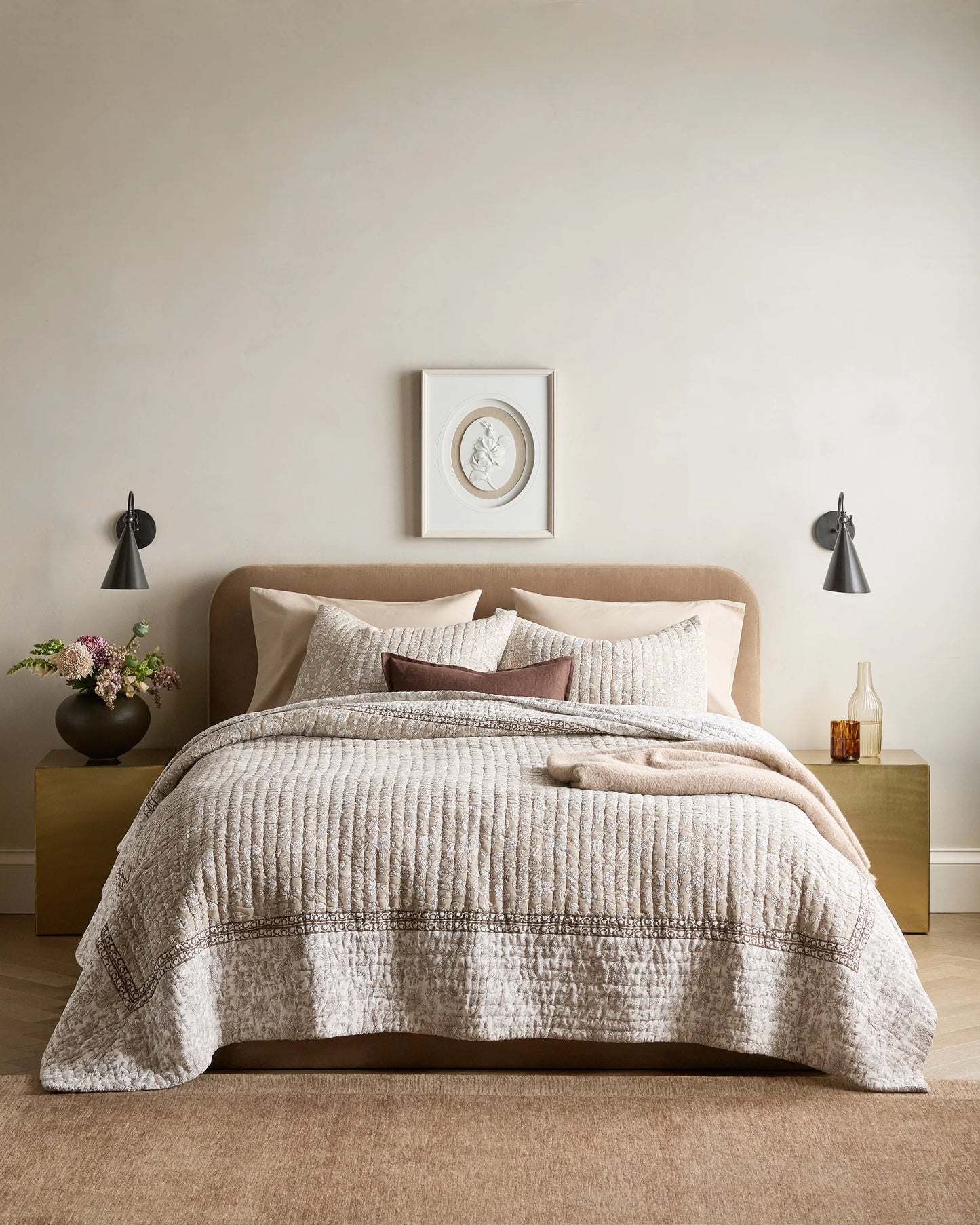 Organic Cotton Block Print Quilted Sham Set - Standard / Green