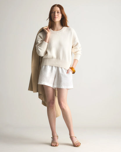 100% Organic Cotton Boyfriend Crew Sweater - XS / Speckled Beige