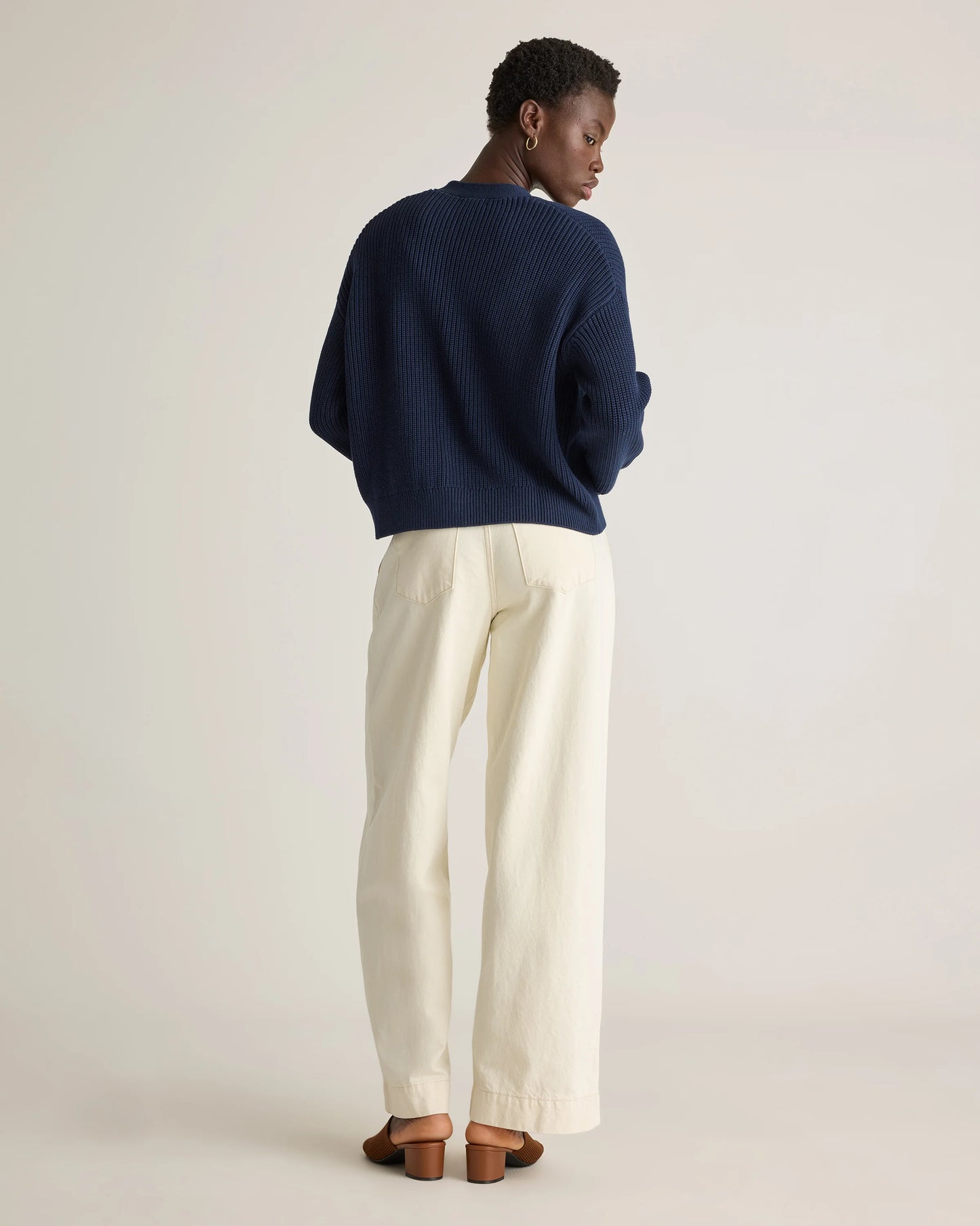 100% Organic Cotton Fisherman Boxy Cropped Cardigan - XS / Sapphire Blue