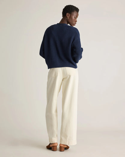 100% Organic Cotton Fisherman Boxy Cropped Cardigan - XS / Sapphire Blue