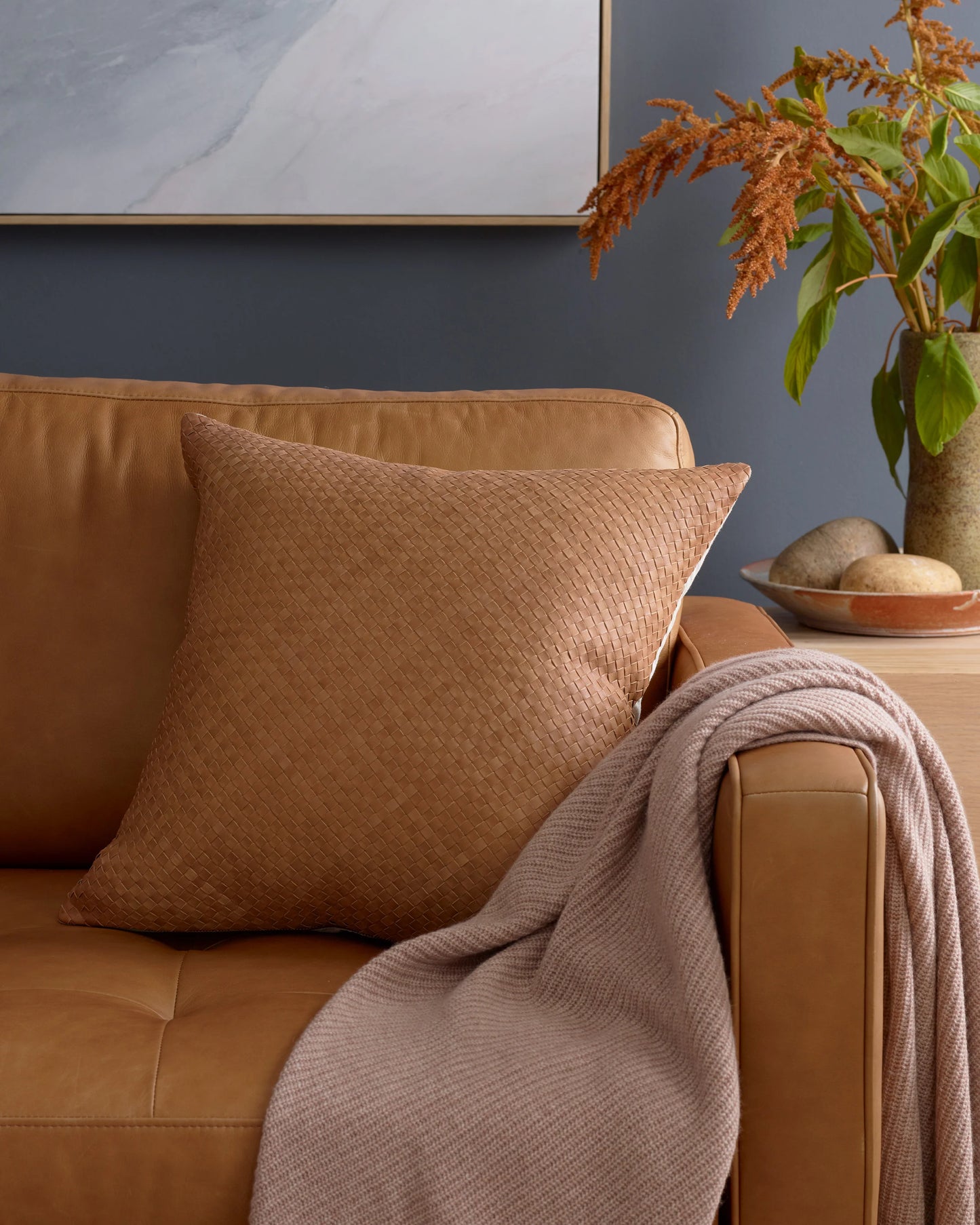 Woven Leather Pillow cover - 20x20 / Chestnut
