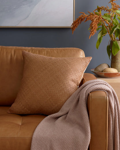 Woven Leather Pillow cover - 20x20 / Chestnut