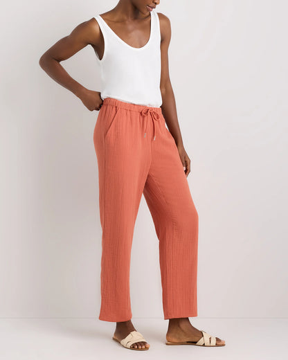 100% Organic Cotton Gauze Straight Leg Pants - XS / Spiced Orange