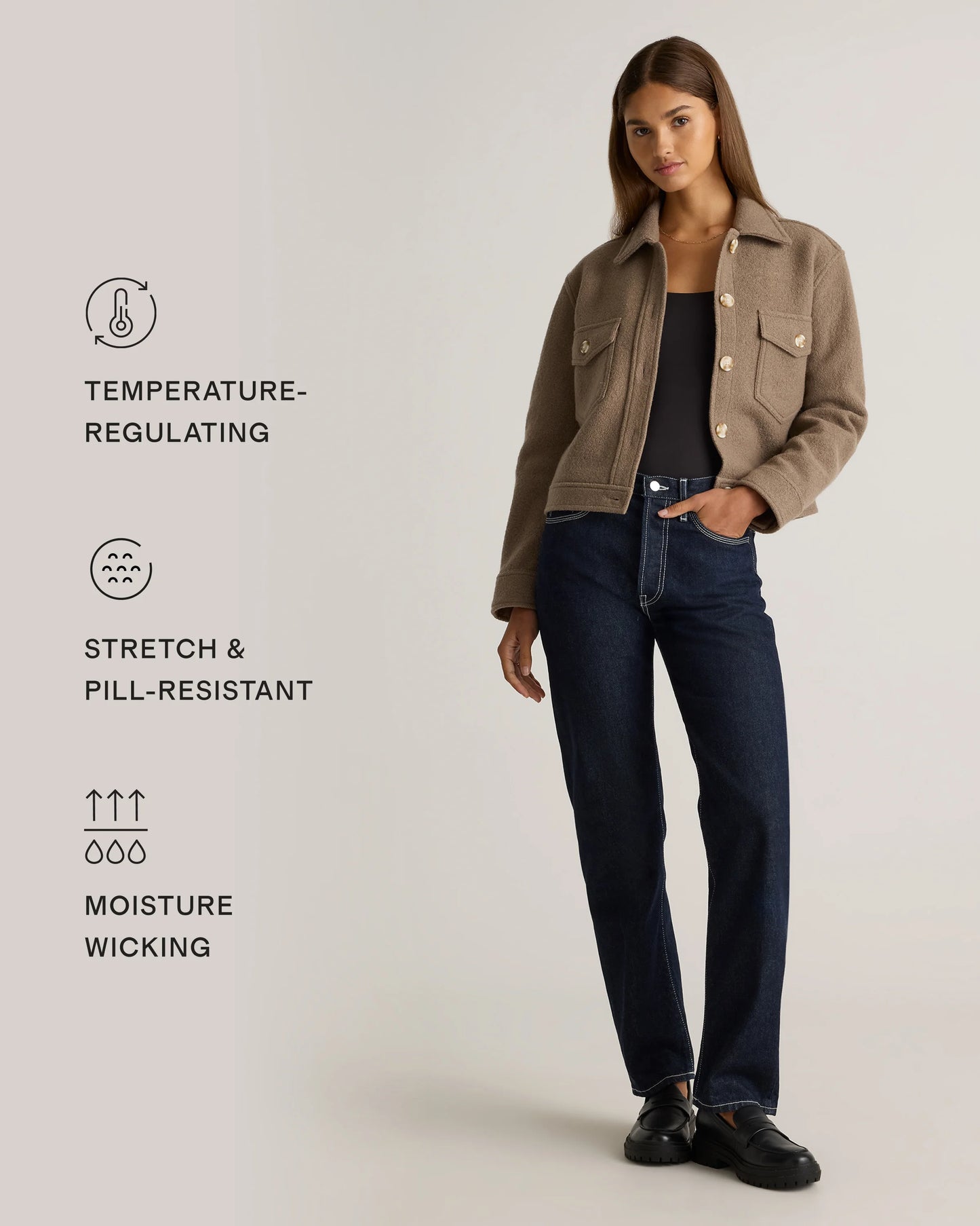 100% Merino Wool Cropped Shirt Jacket - XS / Mulled Wine