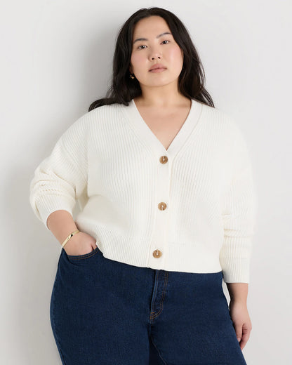 100% Organic Cotton Fisherman Boxy Cropped Cardigan - 1X / Black