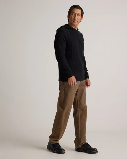 Mongolian Cashmere Fisherman Pullover Hoodie - S / Black