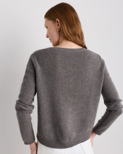 Mongolian Cashmere Cropped Crew Cardigan - XS / Heather Vintage Pink / Brown Variegated Stripe