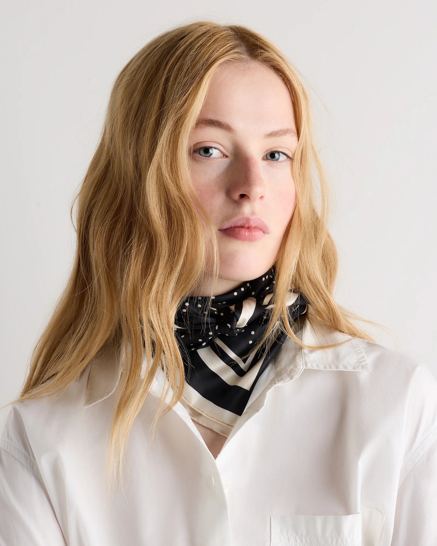 100% Silk Printed Square Scarf - One Size / Tiny Dot Black/ White