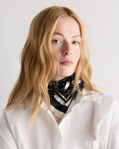 100% Silk Printed Square Scarf - One Size / Tiny Dot Black/ White