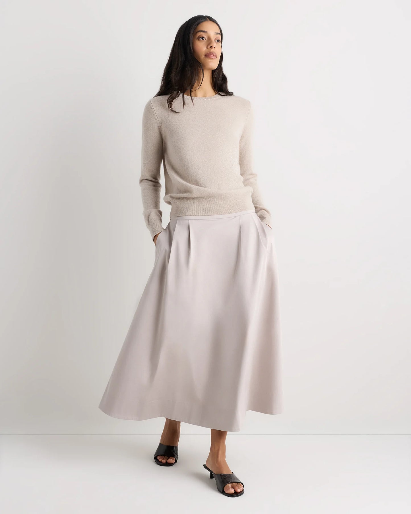 Organic Cotton Sateen A-line Midi Skirt - XS / True Black