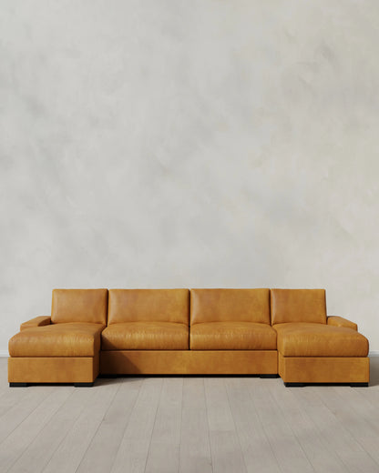 Stillman U Sectional in Leather - One Size / Auburn