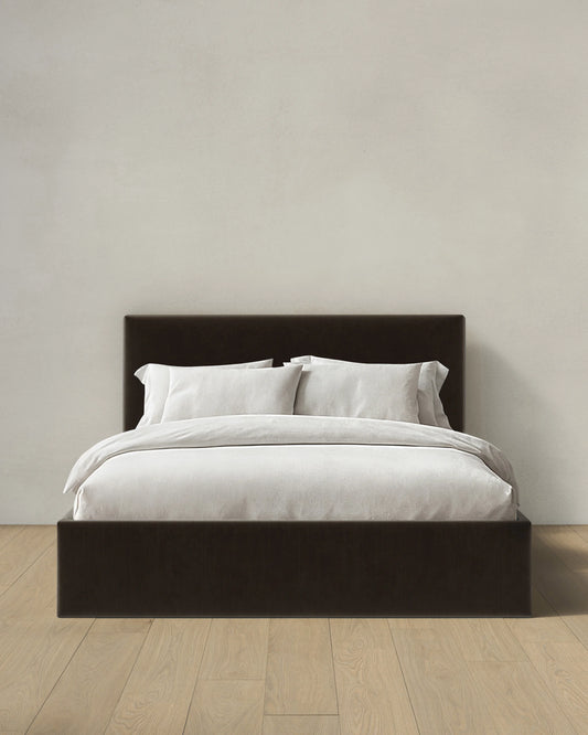 Square Bed in Performance Velvet - Full / Chocolate