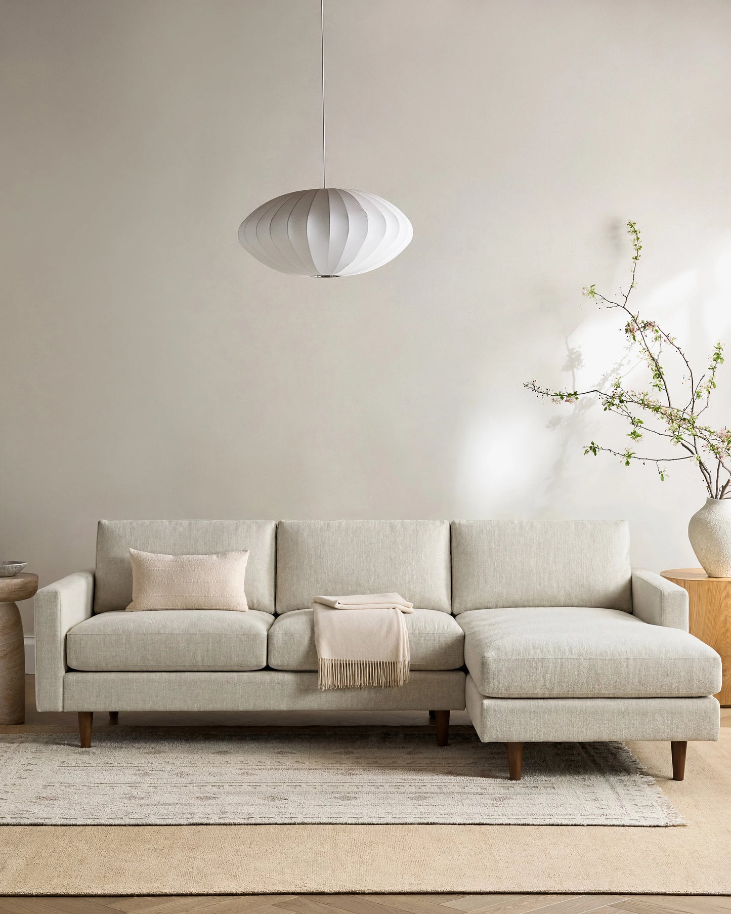 Atlas Midcentury Chaise Sectional in Performance Velvet - 106" Right Arm / Pine