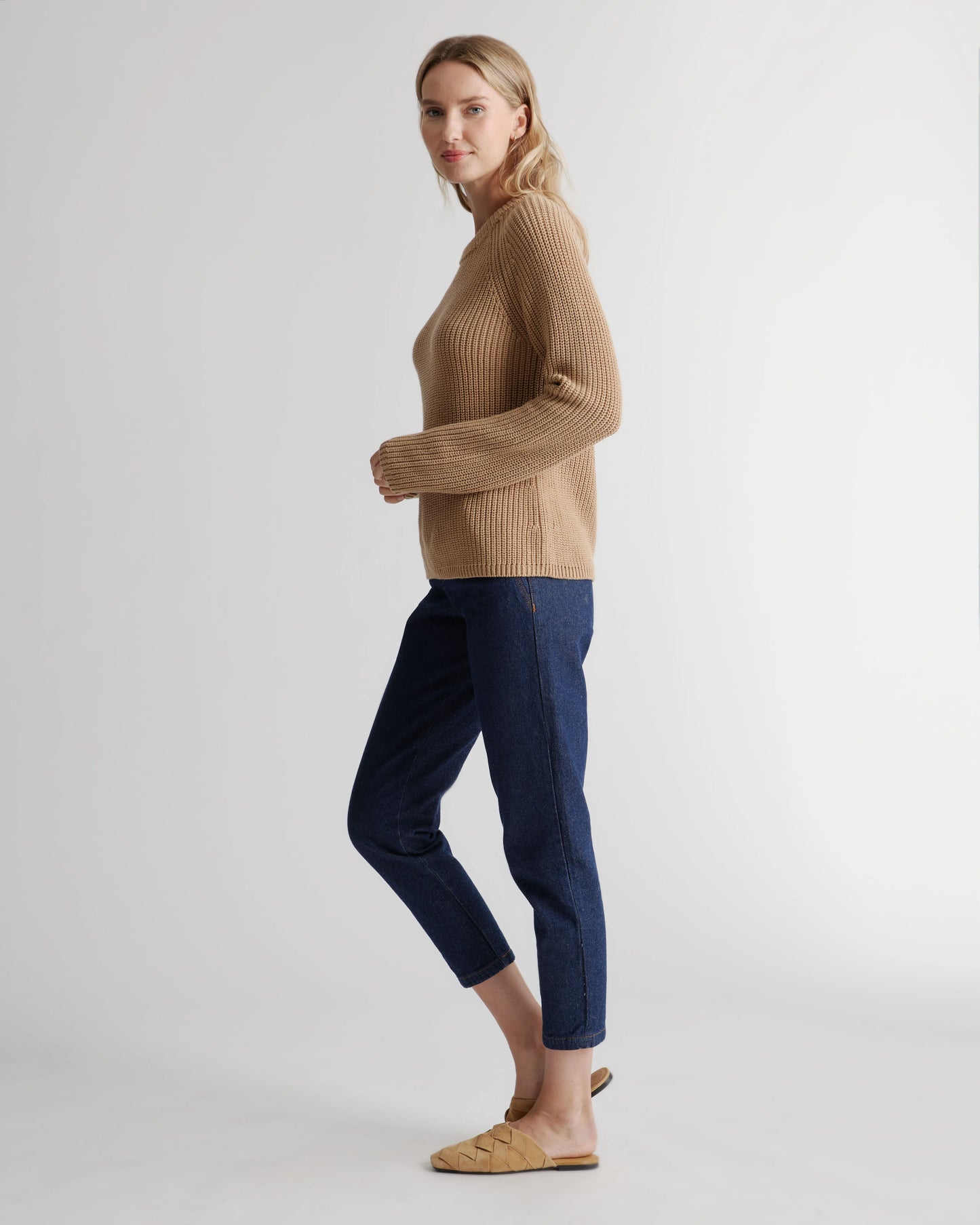 100% Organic Cotton Fisherman Crew Sweater - XS / Sapphire Blue