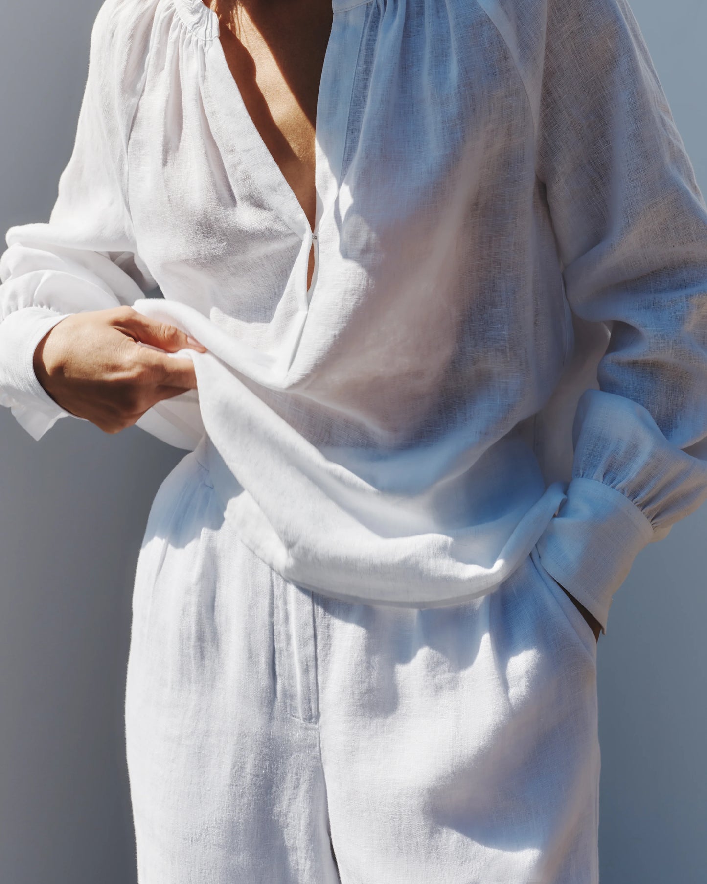 100% European Linen Peasant Top - XS / White