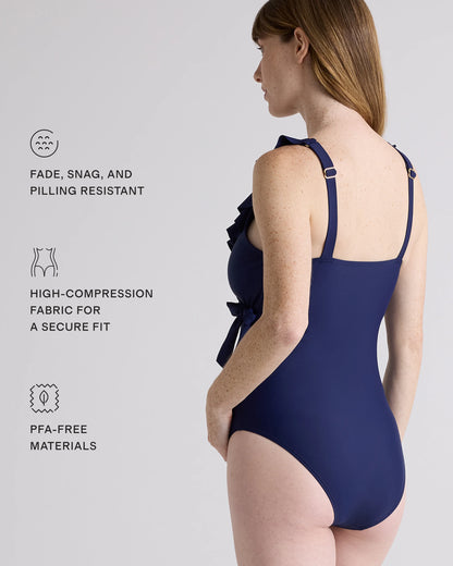 Italian Maternity One-Piece Ruffle Wrap Swimsuit - XS / Deep Navy