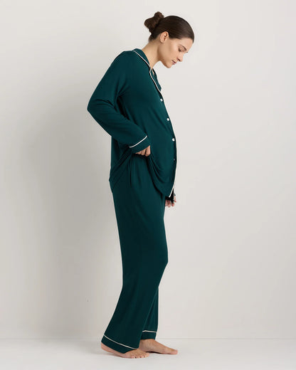 Bamboo Jersey Maternity Long Sleeve Pajama Set - XS / Nocturnal Green