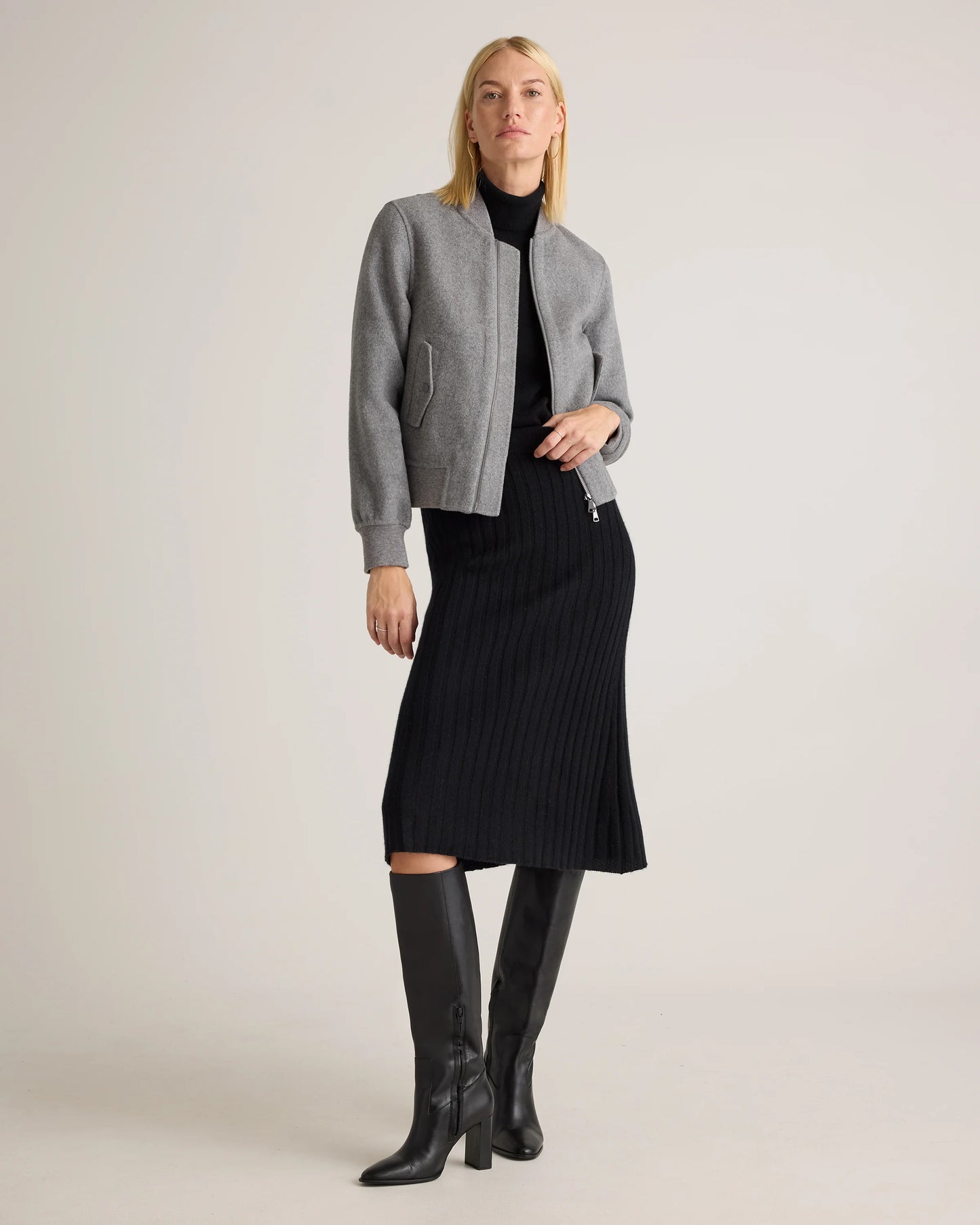 Double-Faced Merino Wool Bomber Jacket - XS / Black