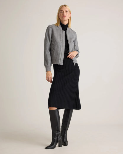 Double-Faced Merino Wool Bomber Jacket - XS / Black
