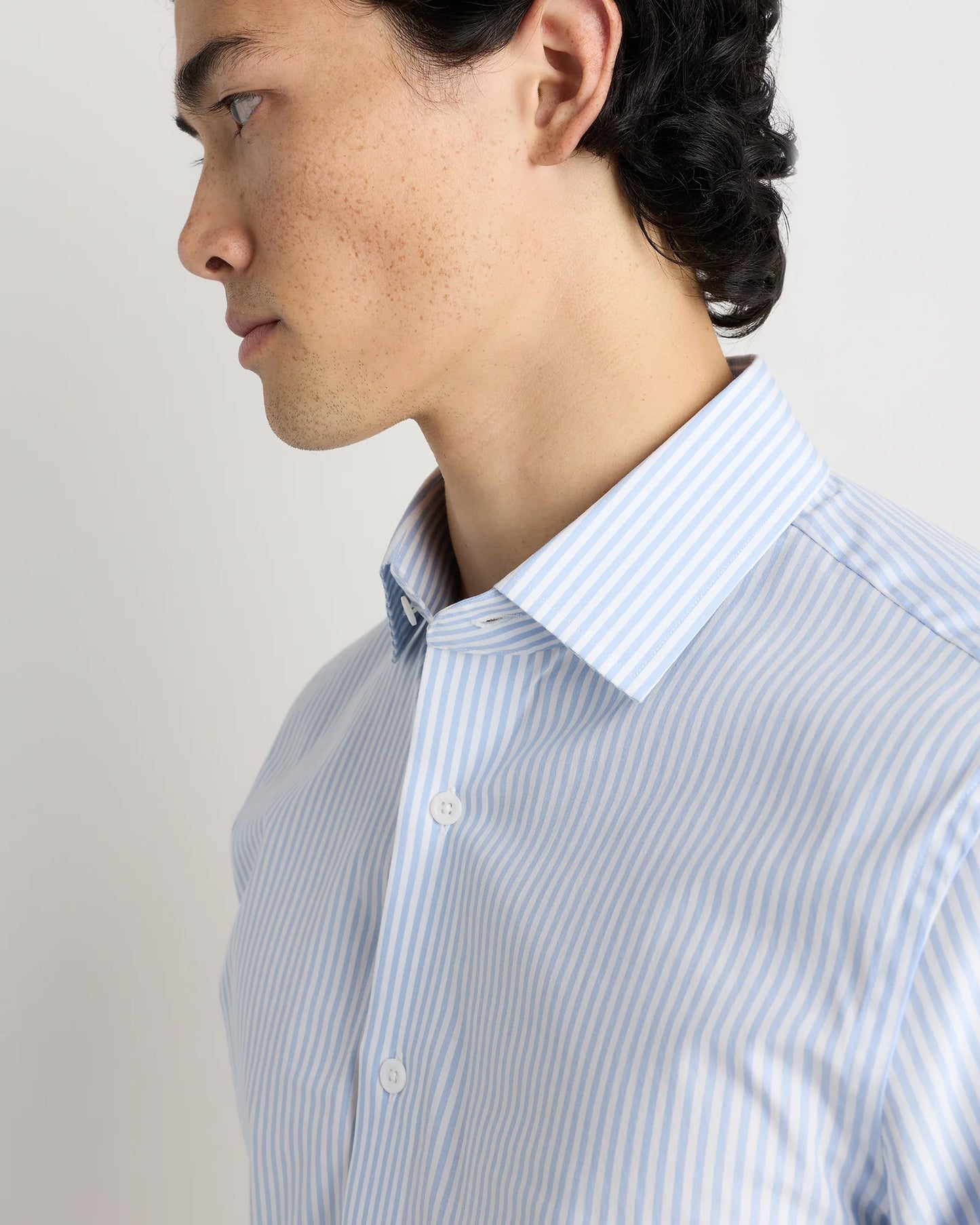 Organic Cotton Stretch Poplin Dress Shirt - S / Light Blue Stripe