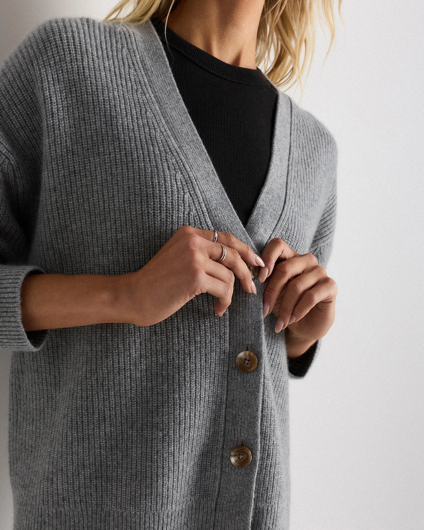Mongolian Cashmere Fisherman Boxy Cropped Cardigan Sweater - XS / Faded Denim