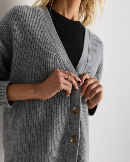 Mongolian Cashmere Fisherman Boxy Cropped Cardigan Sweater - XS / Faded Denim