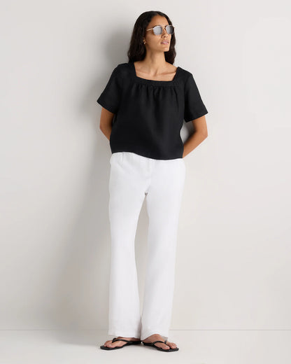 100% European Linen Square Neck Swing Top - XS / Black