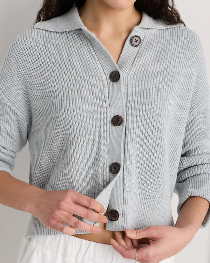 100% Organic Cotton Fisherman Collared Cardigan - XS / Heather Dove Grey