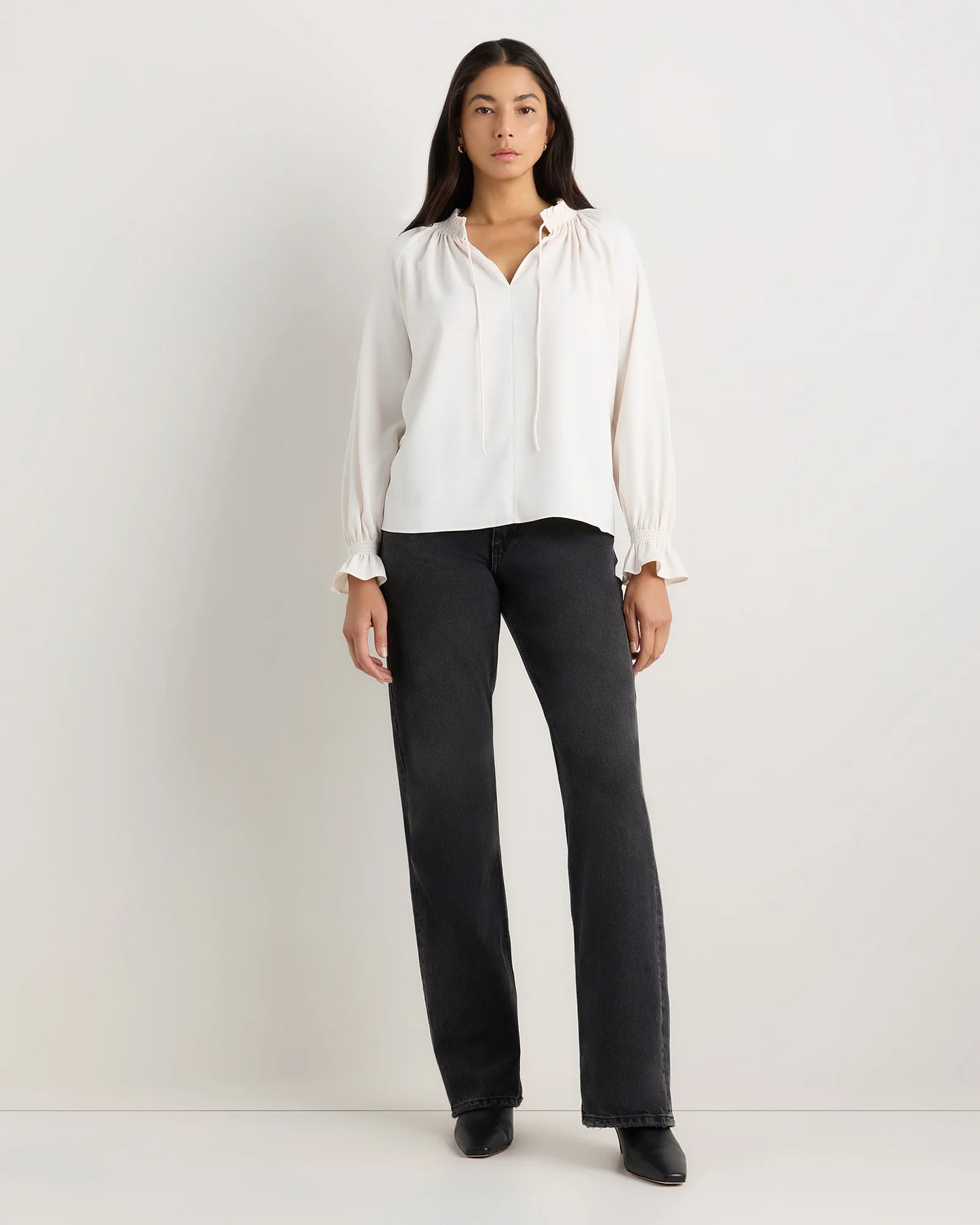 Drapey Chiffon Split Neck Long Sleeve Blouse - XS / Barolo Burgundy