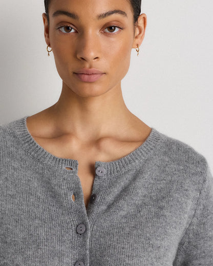 Mongolian Cashmere Cropped Crew Cardigan - XS / Heather Vintage Pink / Brown Variegated Stripe