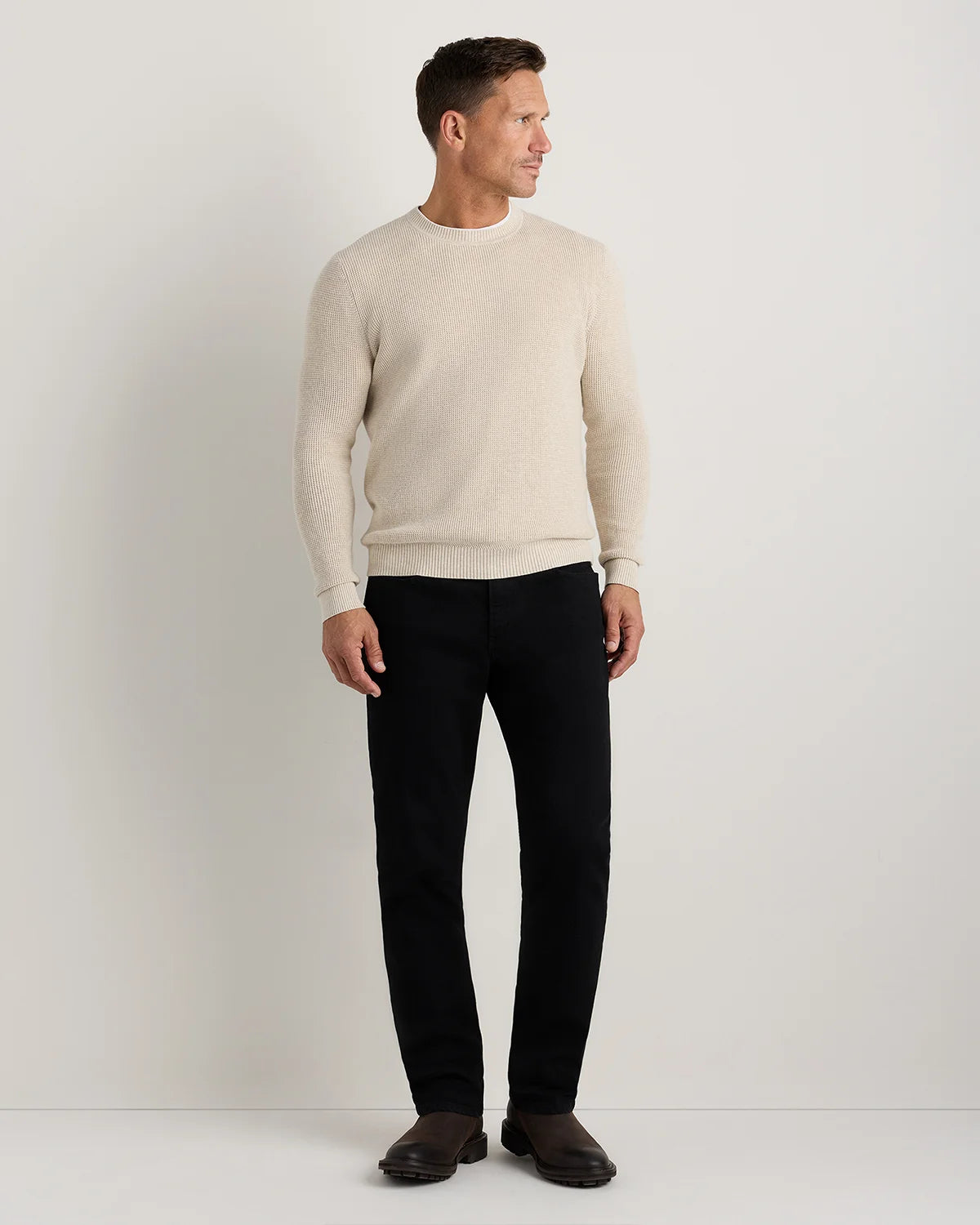 Organic Cotton Cashmere Waffle Crewneck Sweater - S / Bayberry Olive
