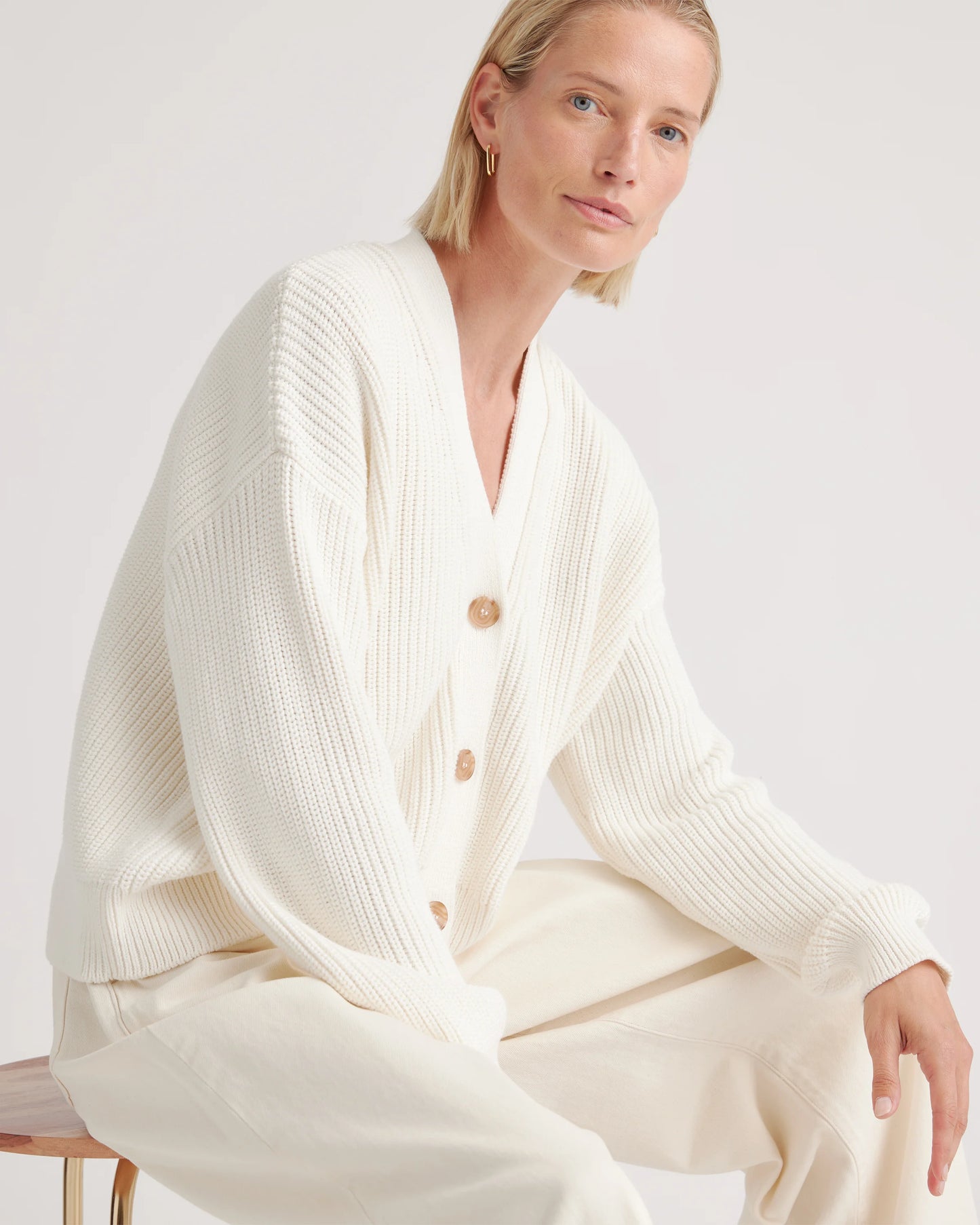 100% Organic Cotton Fisherman Boxy Cropped Cardigan - XS / Sapphire Blue