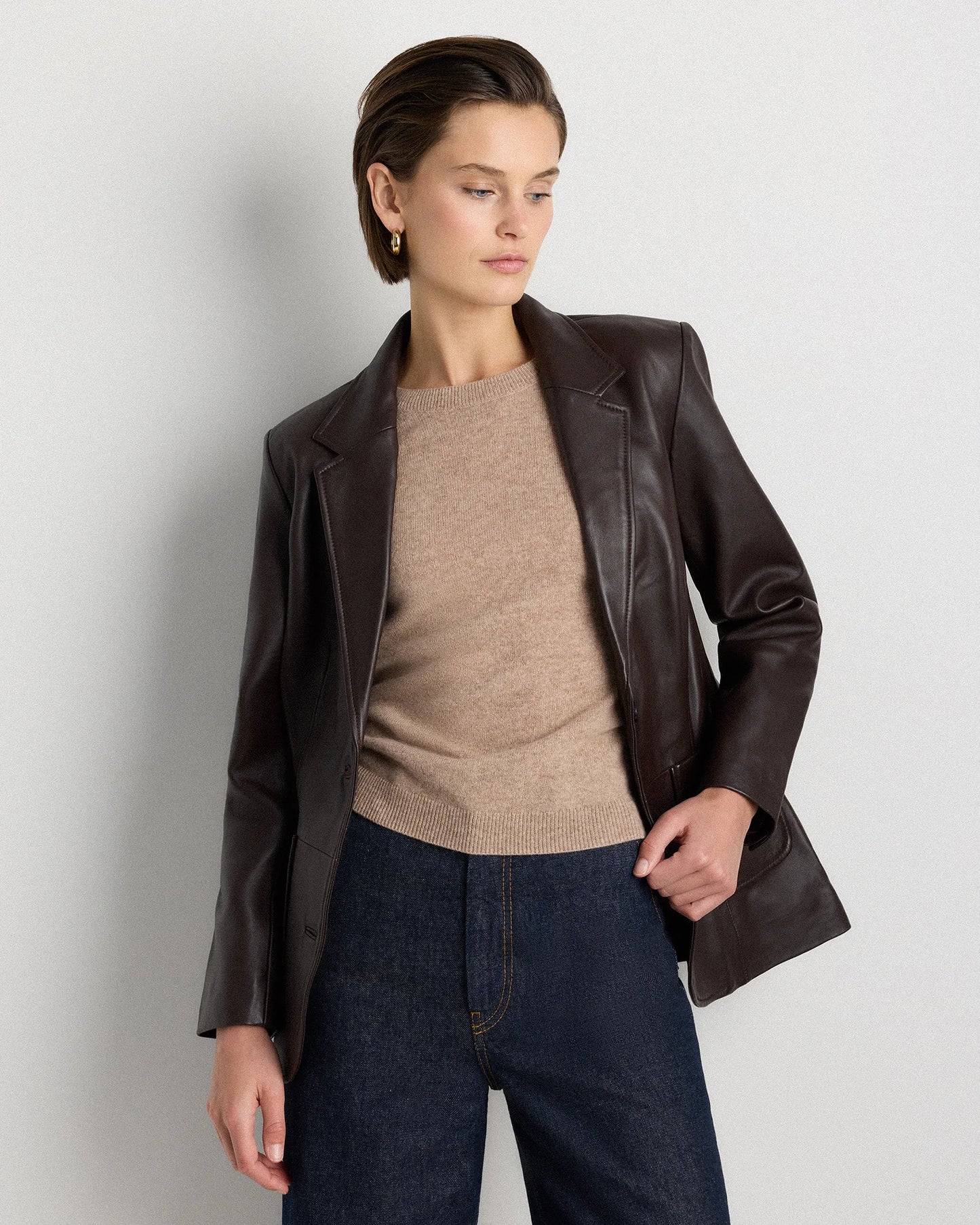 100% Leather Blazer - XS / Rich Brown