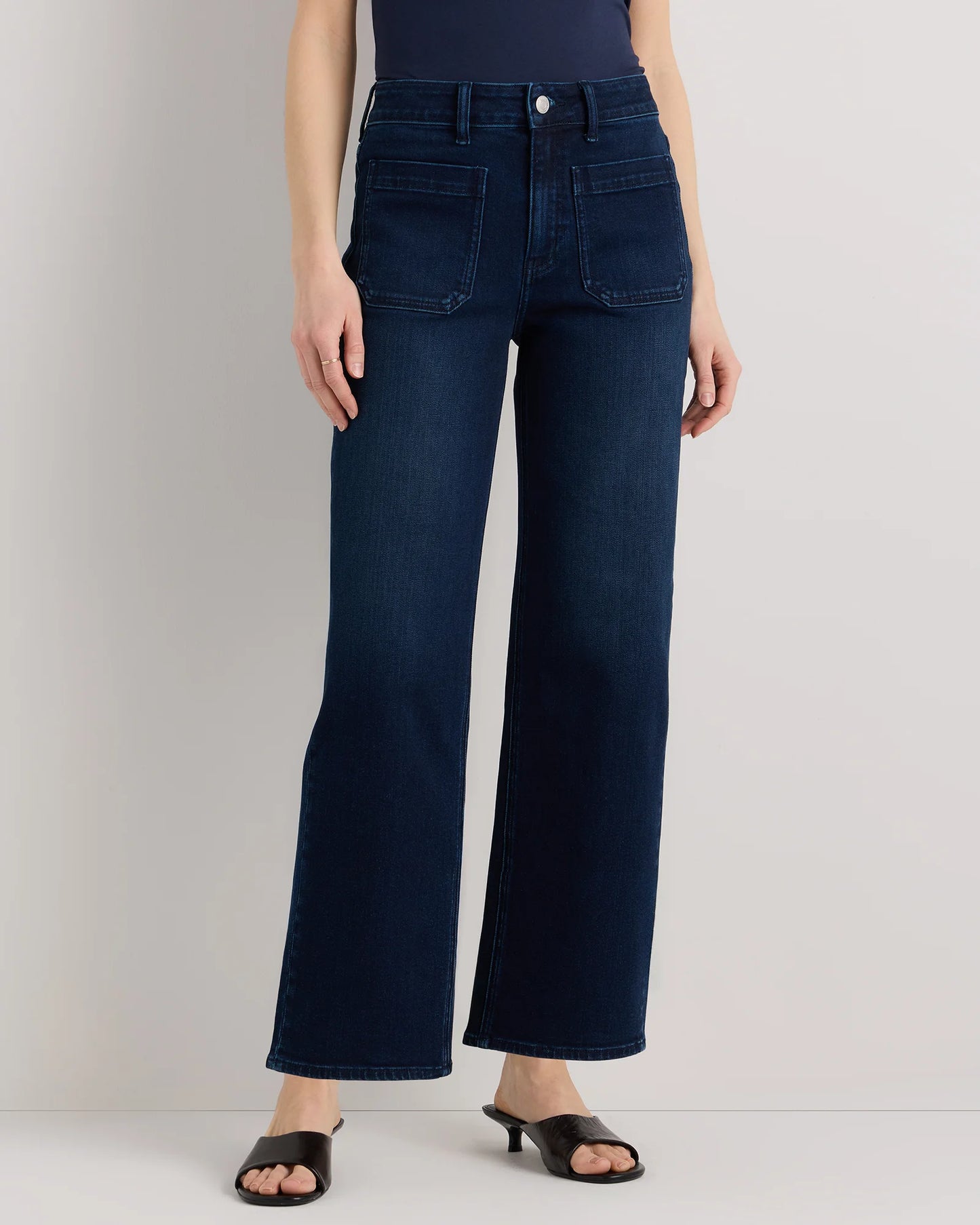 Bella Stretch Patch Pocket Wide Leg Jeans - 24 / Seaside Blue